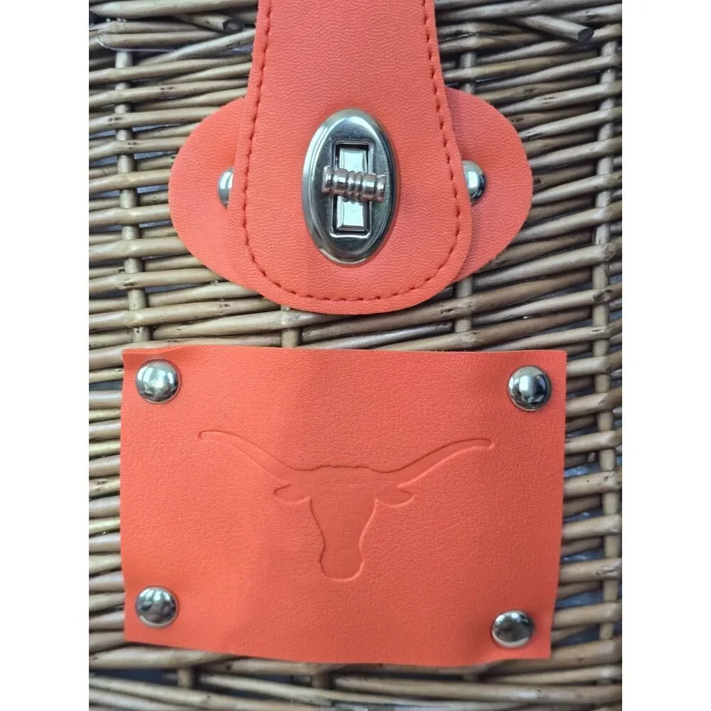 Texas Longhorns Wicker Cooler Bag With Corkscrew NWT Insulated Picnic Tailgate